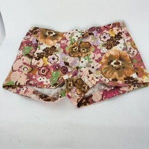 J. Crew Women's Chino Brown Pink Floral Watercolor Shorts Cotton Spandex